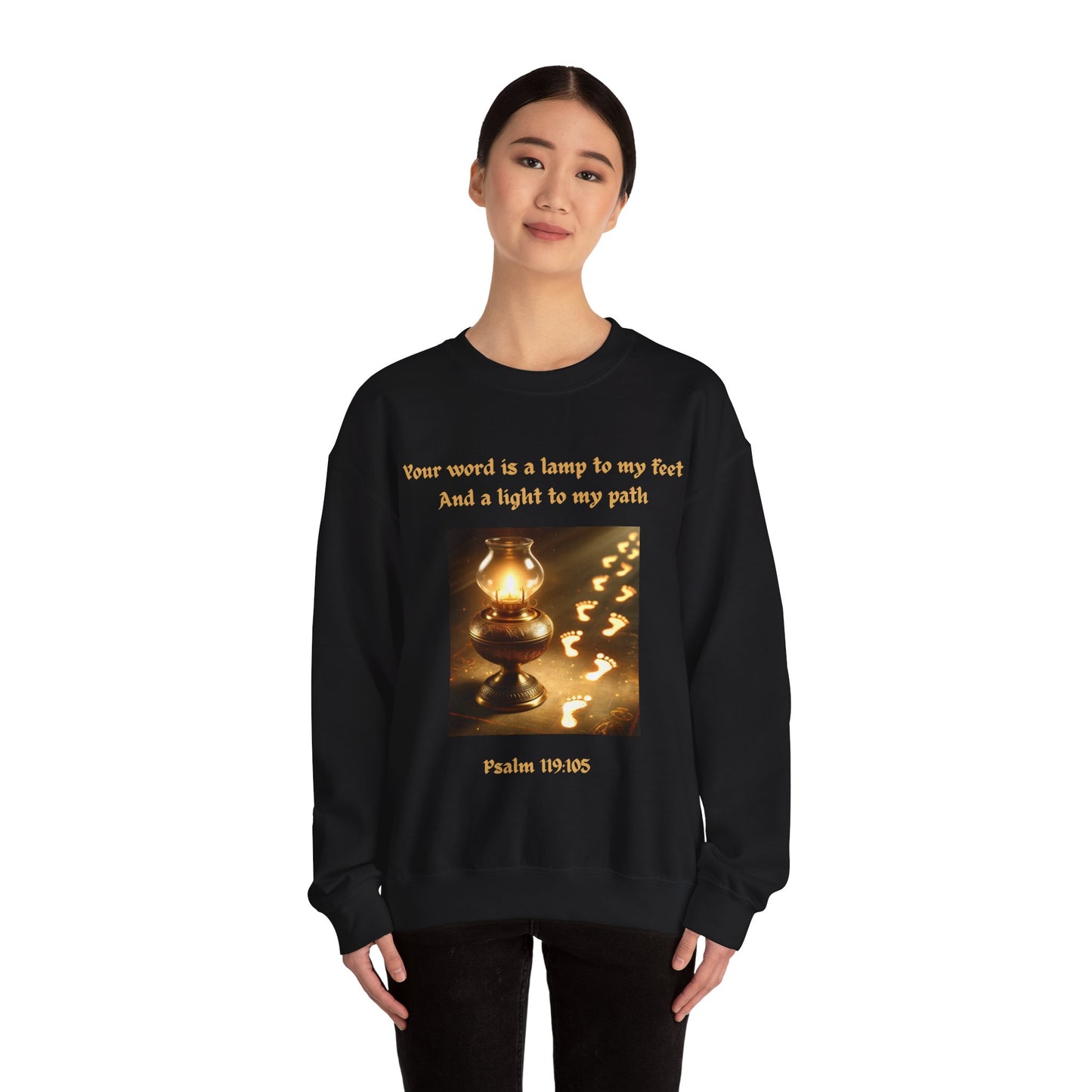 "Your Word Is a Lamp to My Feet" Unisex Crewneck Sweatshirt – Illuminate Your Path with Faith